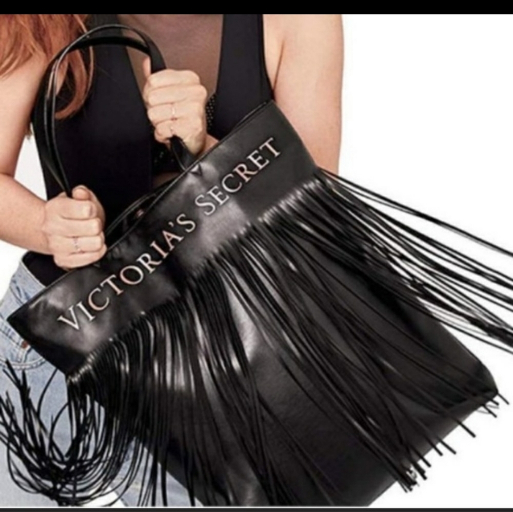 Victoria Secret Black Fringe Tote Bag